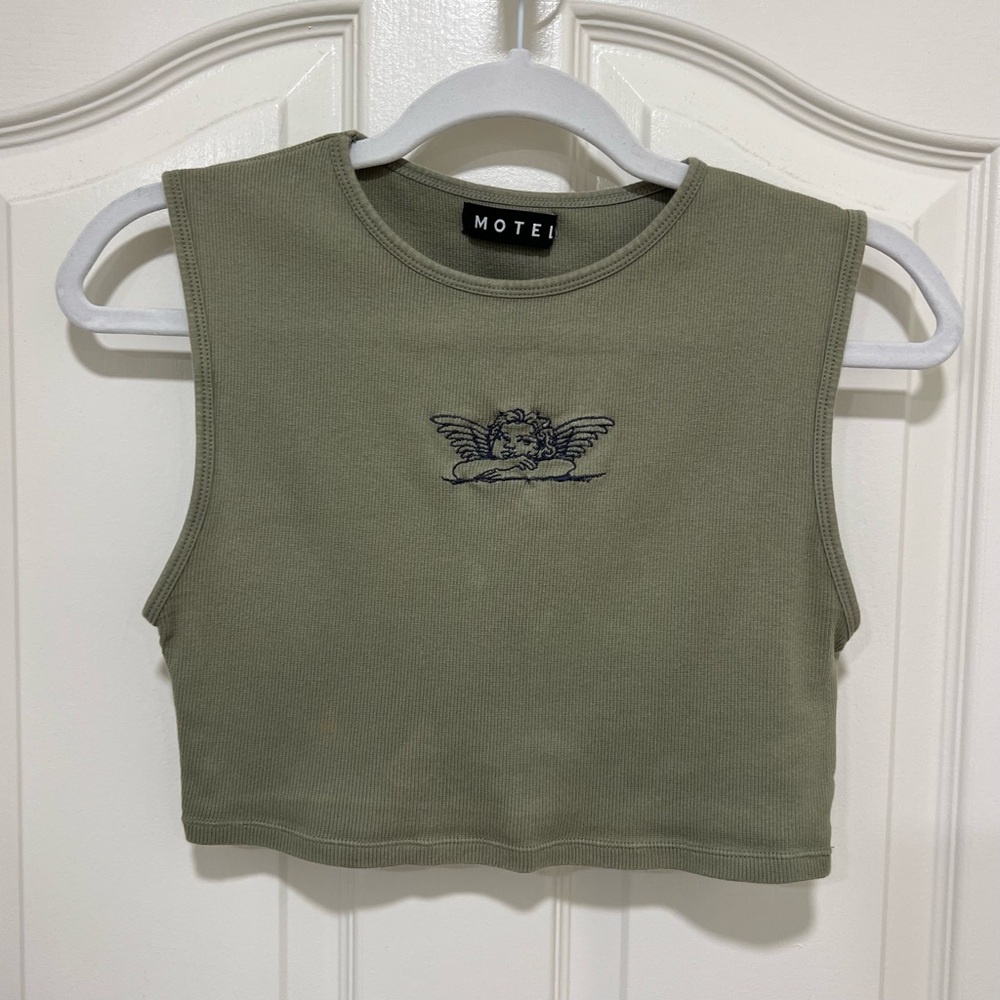 Sage Green Ribbed Cropped Tank - Picture 2 of 3